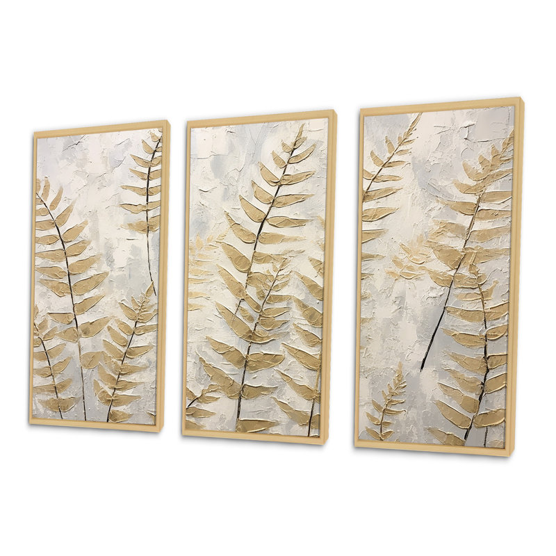 Ensemble de décorations murales Golden Ferns Silent Symphony VI - Ferns, Cadre naturel flottant, H 40 po x l 60 po x P 1 po