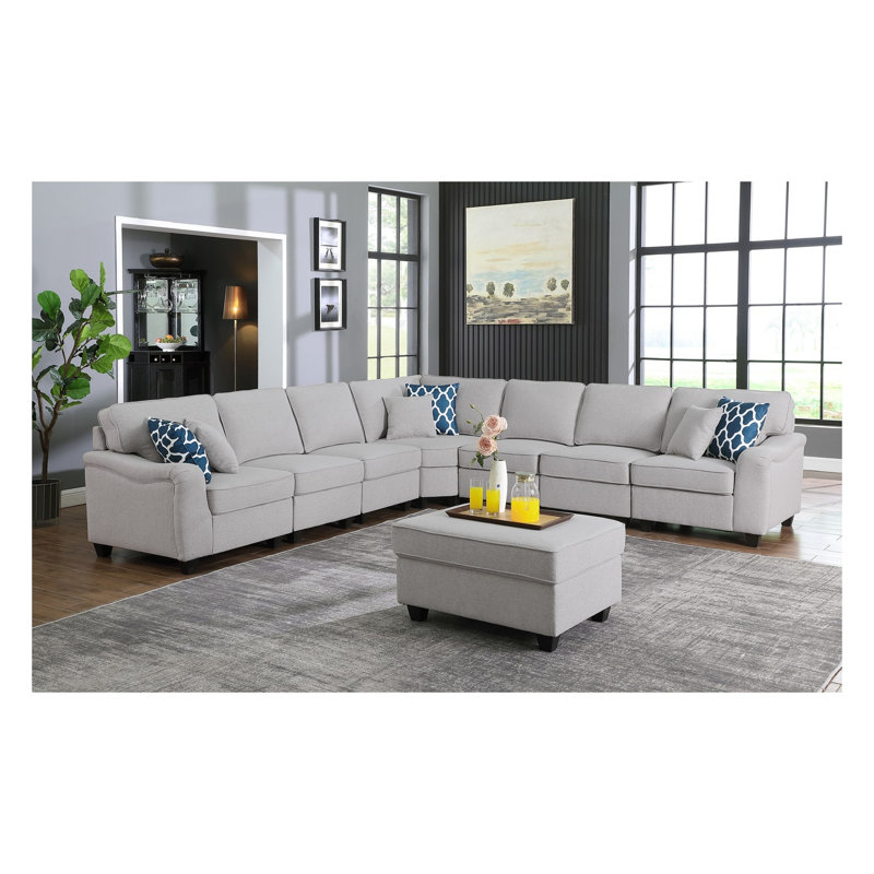 Canapé modulaire en L gris clair de 8 po avec repose-pieds et repose-pieds Leo