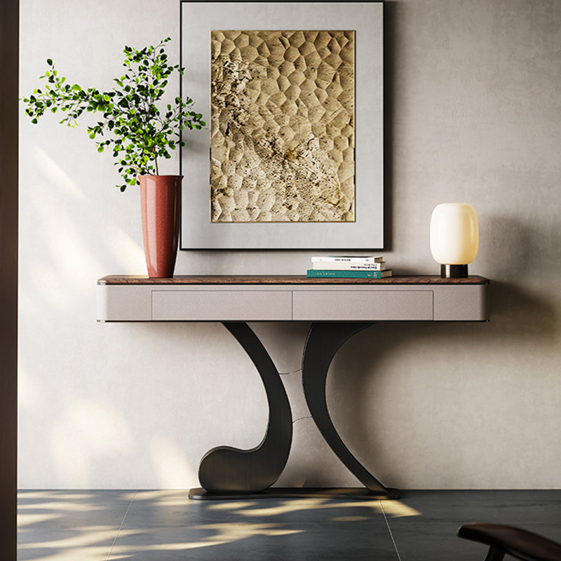 Table de véranda en bois et en métal de style français., H 33,4 po x l 47,2 po x P 13,7 po 