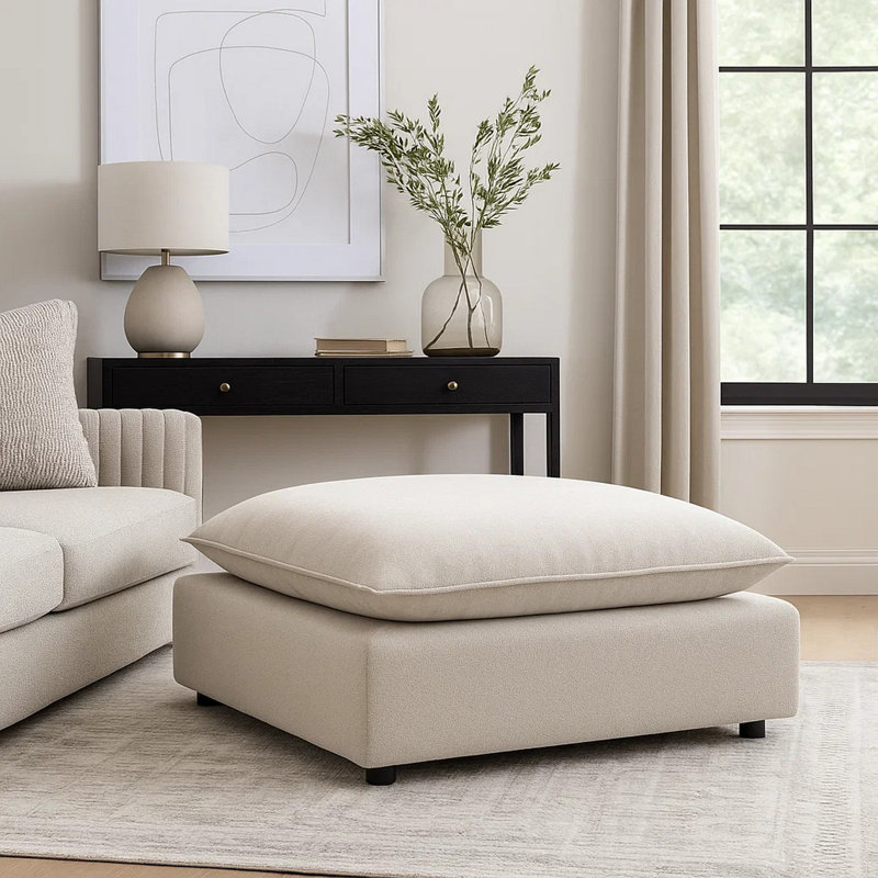 Repose-pieds modulaire 37 po, siège en duvet et plumes en coton, boucle beige