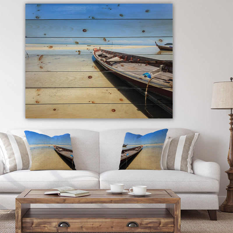 Photographie "traditionnel du bateau thaï on beach", H 30 po x l 40 po, Art sur bois