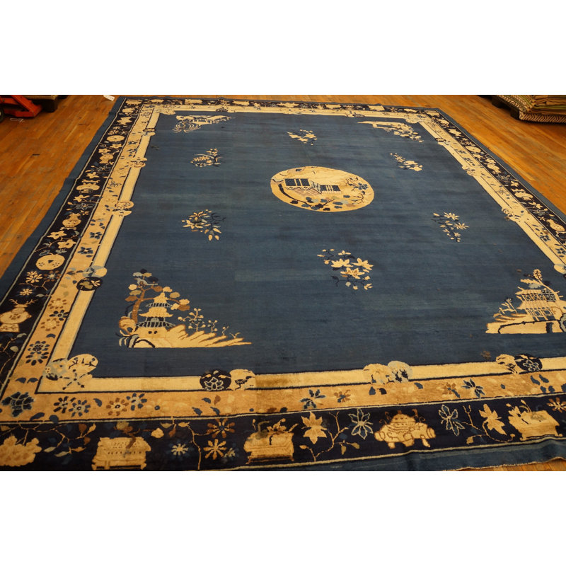Antique Peking Room Size Wool Pile Blue Chinese Rug