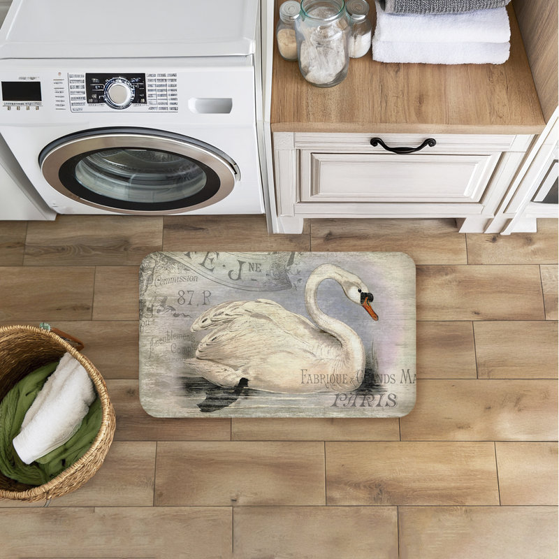 Tapis de sol français imprimé à motif de fatigue, imprimé par Suzanne Nicoll, 30 po x 18 po, Motif de cygne français rétro