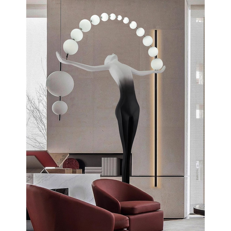 Contemporary Arch Sphere Human Sculpture Floor Light Decor
