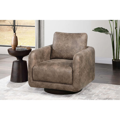 Chaise pivotante rembourrée en similicuir de style Mid-Century moderne pour la lecture, base en bois avec coussin de dossier confortable, fabrication en faux bois massif