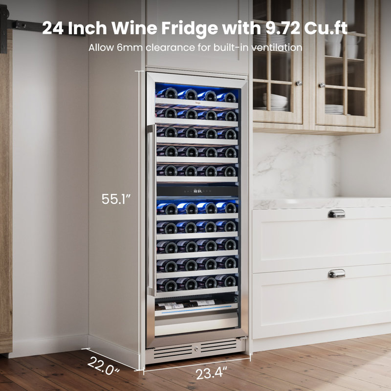 Yeego Dual Zone 23.4" 89 Bottle Wine Refrigerator Freestanding/Build-in Wine Cooler, Left Handed