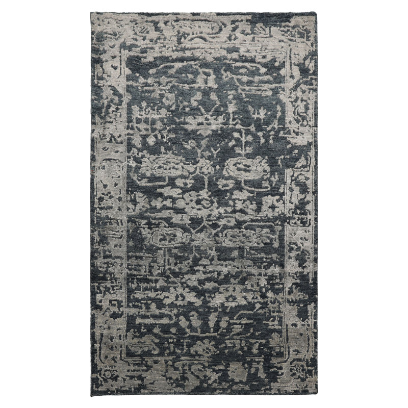 Tapis tibétain bleu en laine et en soie noué à la main 3 x 5 LoomBloom