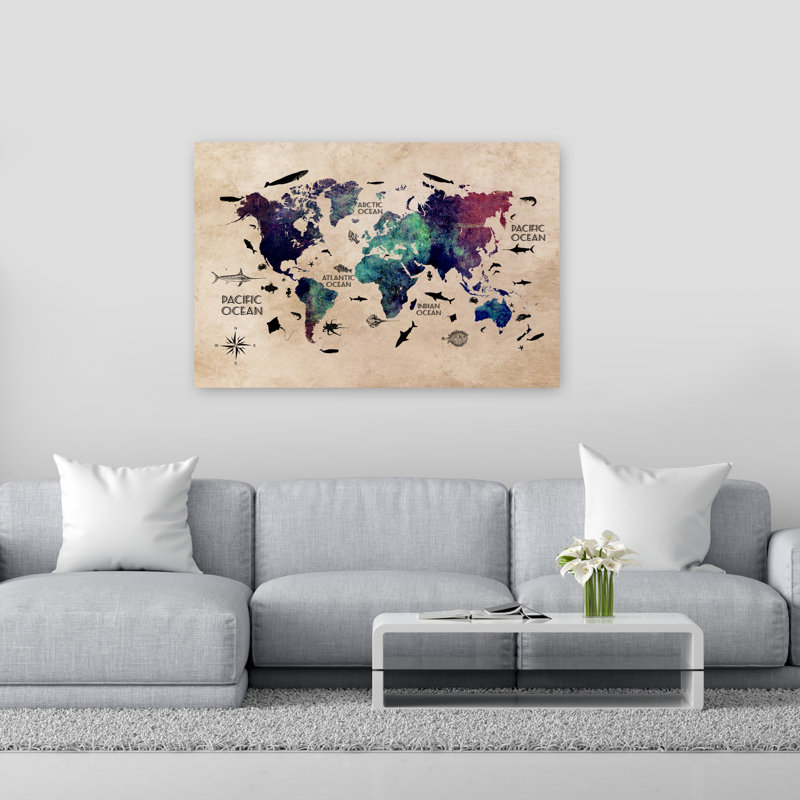 Art mural coloré sur la carte du monde coloré, H 40 po x l 60 po