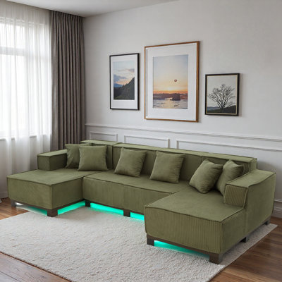 Modern U-shaped Sectional Sofa With Rgb Led Light Strip And 6 Pillows