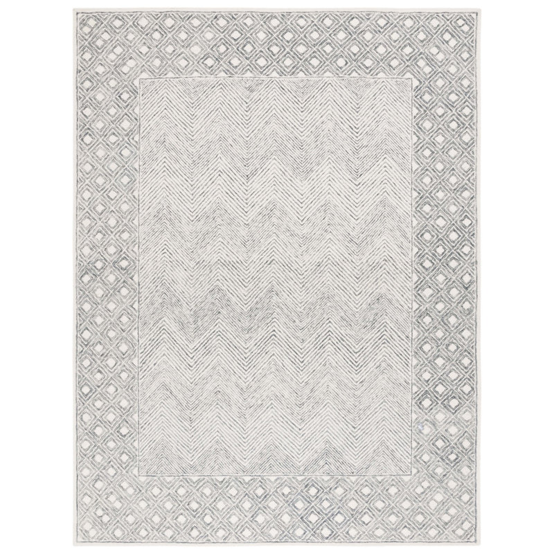 Kestyn Hand Tufted Wool/Cotton Chevron Rug in Gray/Ivory, Rectangle 8' x 10'