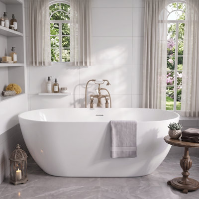 Baignoire de trempage autoportante en acrylique blanc brillant 59 po. X 29 po.