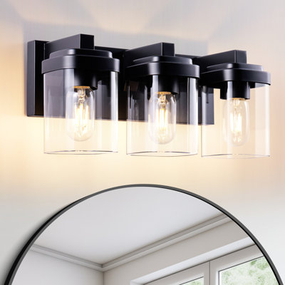 3 lumières de meuble-lavabo noir mat pour la salle de bain, la chambre à coucher et le salon, douilles E26 à intensité variable, très grande stabilité de base