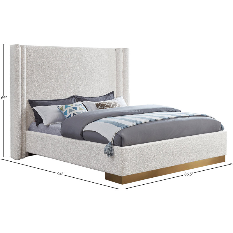 Halton Platform Bed, King, Cream Boucle Fabric