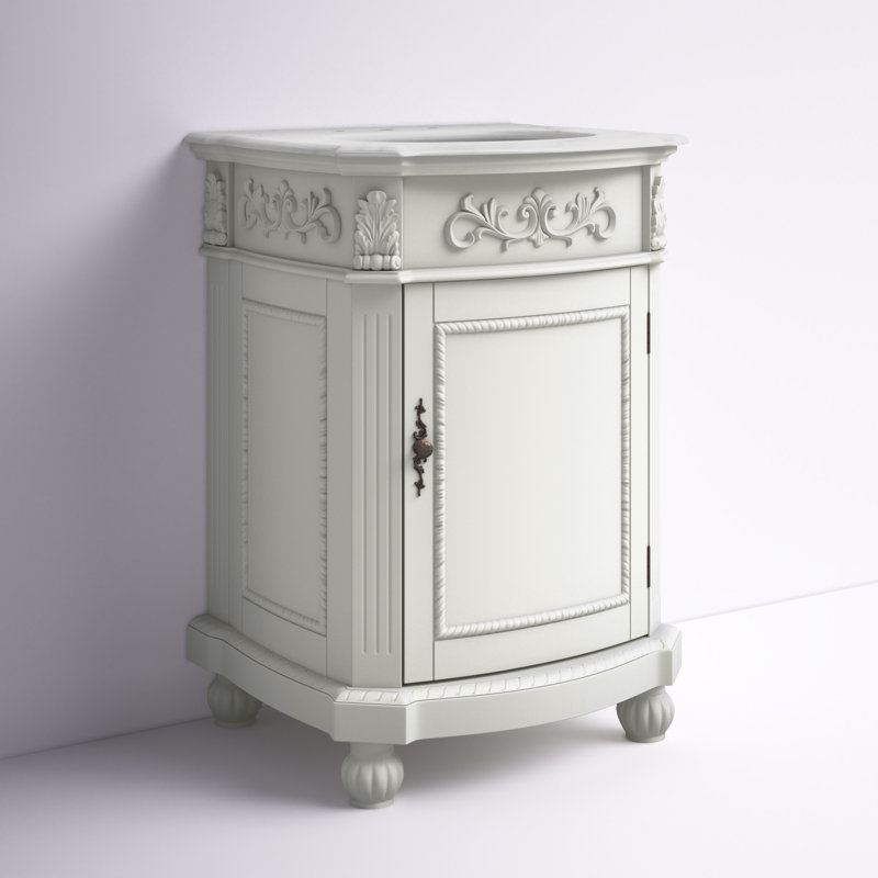 Meuble-lavabo simple l 24 po x P 22 po x H 36 po Lunette, Blanc ivoire, Blanc antique