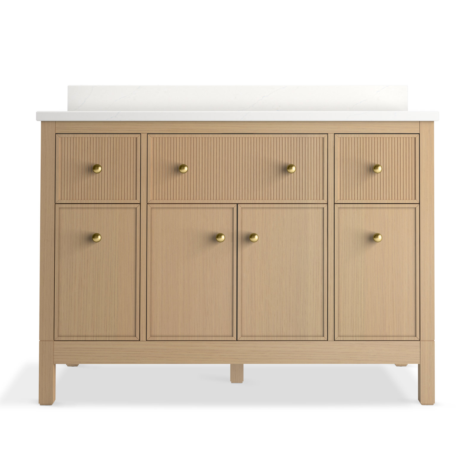 Malin By Studio McGee 48 in. Bathroom Vanity Cabinet With Sink And Quartz Top, Oak, Brass