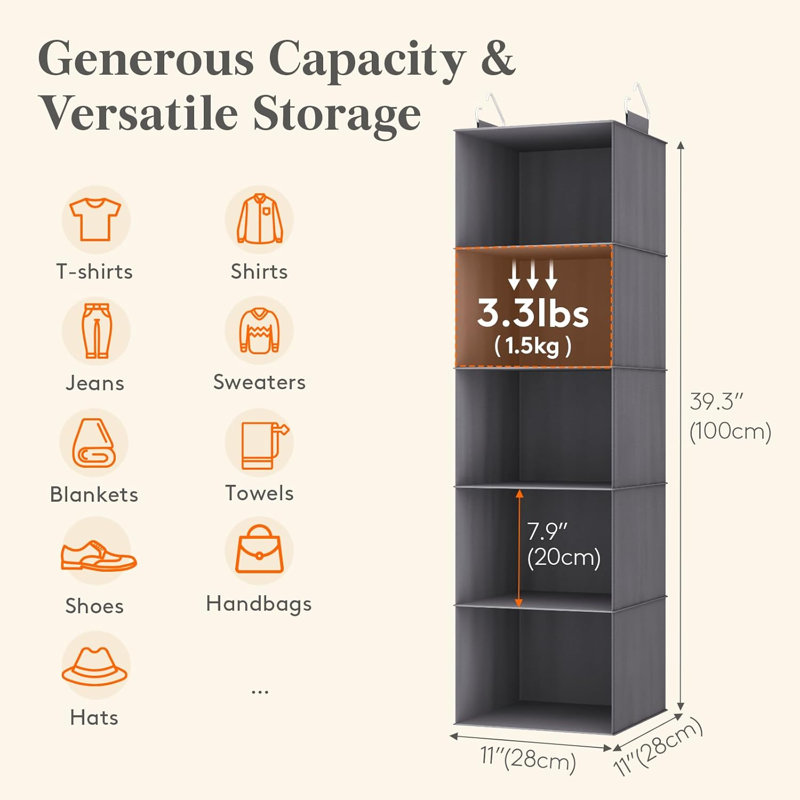 Rangement à 5 niveaux pour penderie et rangement pour tablettes