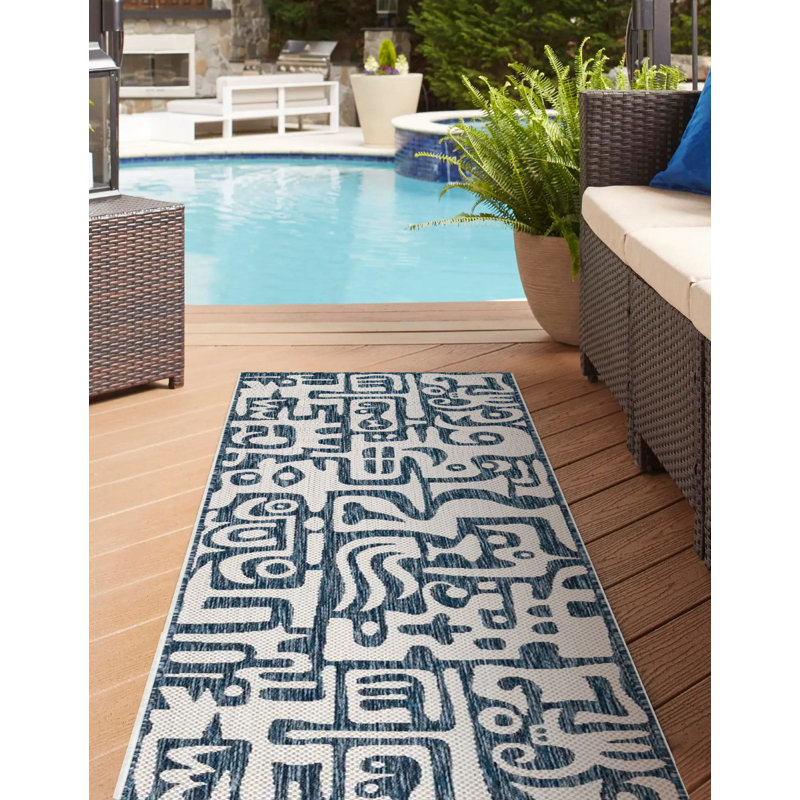 Contemporary Nykeia Area Rug Blue Color, Runner 2' x 8'