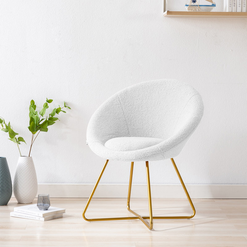 Fauteuil d'appoint de style contemporain Mid-Century, Fausse fourrure blanche