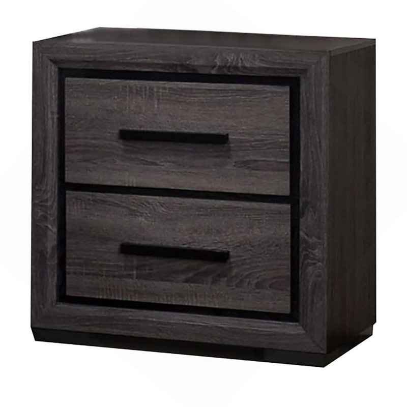 Gray 1Pc Nightstand Bedroom Furniture Bedside Table 2-Drawers Two-Tone Design W/ Black Trim Paper Veneer