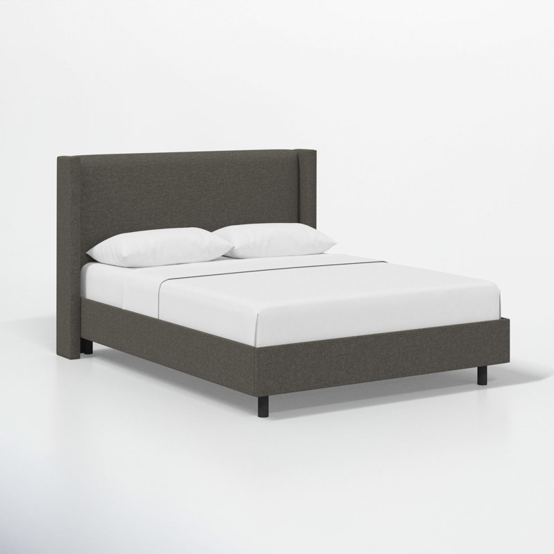 Hanson Upholstered Wingback Platform Bed, Full, Zuma Charcoal Textured Linen