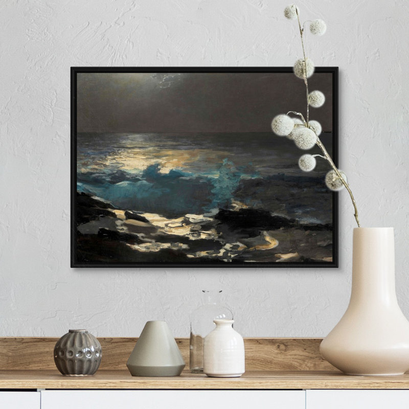 « Moonlight, Wood Island Light » par Winslow Homer, reproduction d’art, H 12 po x l 16 po x 1,25 po, Toile tendue