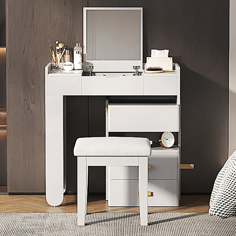 3-In-1 Makeup Vanity Desk With Flip-Top Mirror, LED Lighting, Adjustable Length & Ample Drawers - Stylish Multi-Functional Dressing Table For Home, White