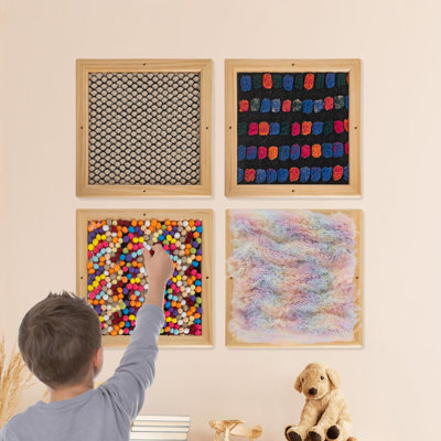 Wooden Frame Sensory Touch Panel Set – Solid Wood Tactile Boards with 4 Unique Textures for Sensory Walls, Special Education, and Interactive Learning for Children with Special Needs