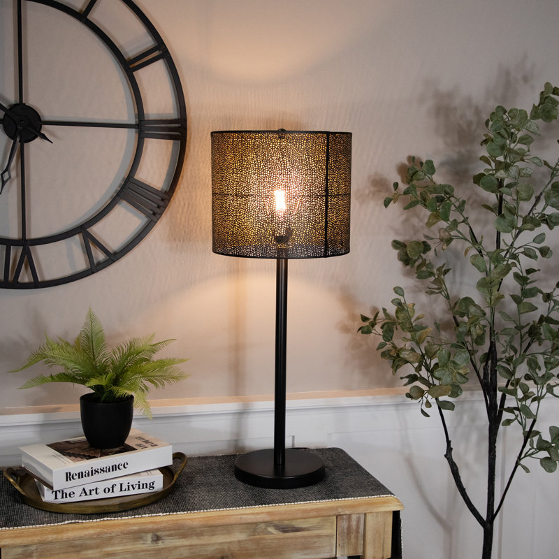 Iron Table Lamp With Laser-Cut  Shade - 30" - Black And Gold