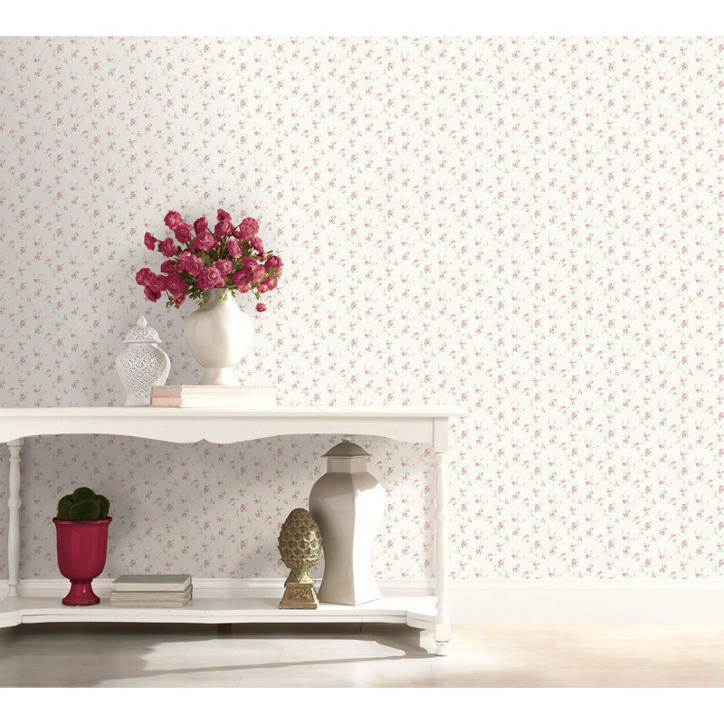 Pretty Prints Lauras Floral Trail 10.05m x 53cm Matte Wallpaper Roll, Pink