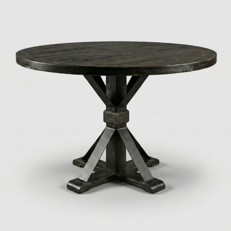 Julian Pine Round Solid Wood Base Dining Table