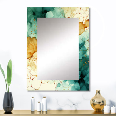 Matrice rétro sur nuage galactique rétro bleu sarcelle - miroir transitionnel, miroir mural décoratif moderne, impression d'art en métal