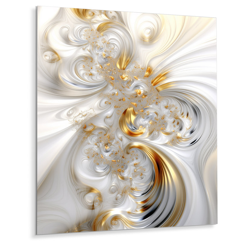 «Whirling River Dynamics Gold and White II - Abstract Spirals», art mural, Métal métal, H 32 po x l 16 po