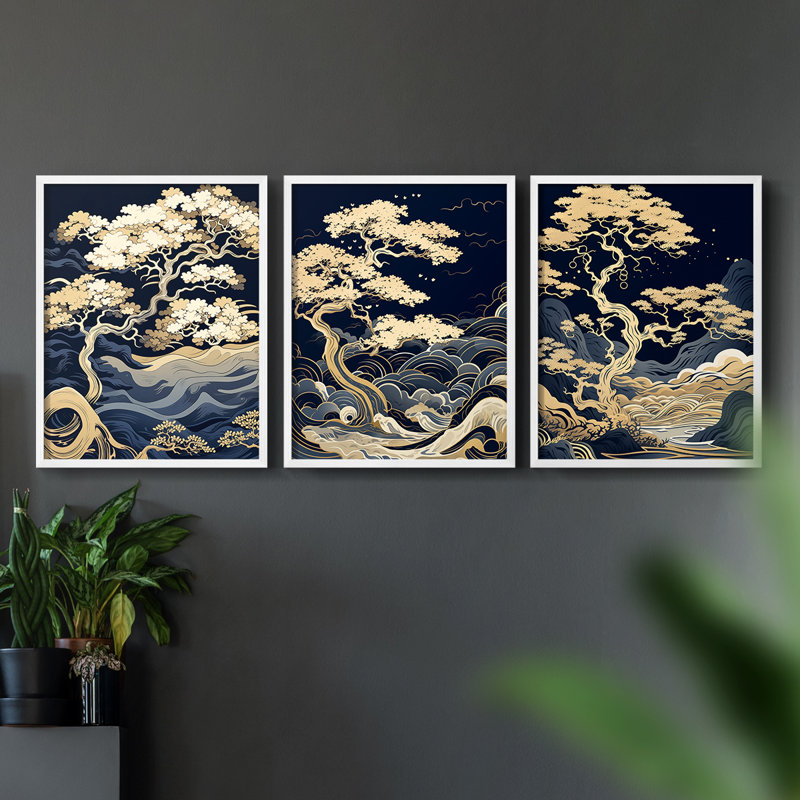 Lanscape Study Series L -Set de 3 estampes numériques giclées -Prêt à accrocher, Cadre blanc, H 10 po x l 8 po