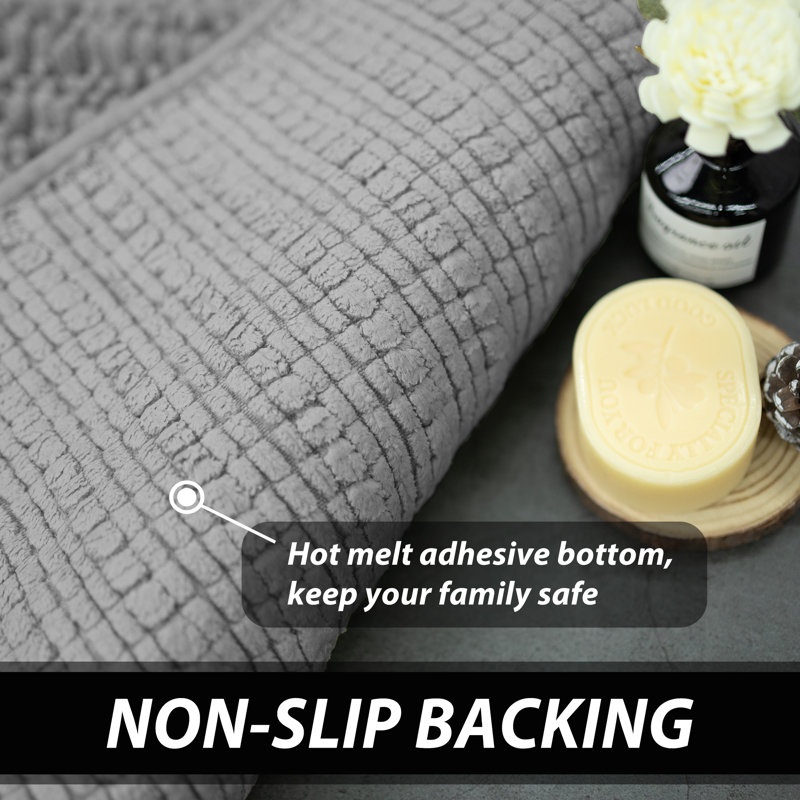 Tapis antidérapant ultra moelleux pour salle de bain en chenille, L 24 po x l 17 po, Gris