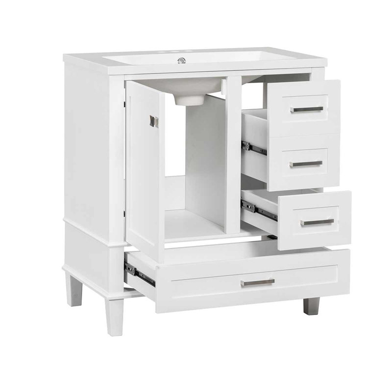 Meuble-lavabo simple 30 po avec plateau en céramique Zrinko, Blanc