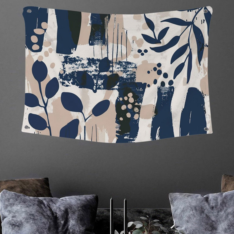 Tapisserie murale plante graphique - Décoration murale abstraite, H 68 po x l 80 po