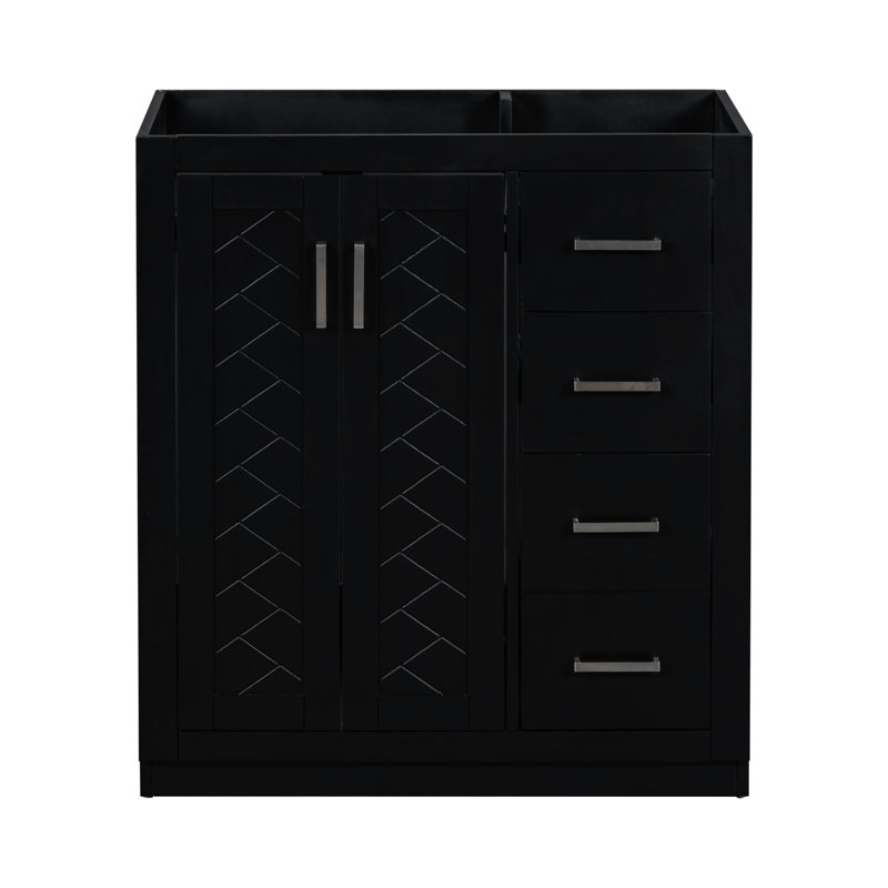 Armoire de rangement de salle de bain 30 po - Planches de construction en bois massif 3 tiroirs et 2 portes Charnières intérieures réglables spacieuses