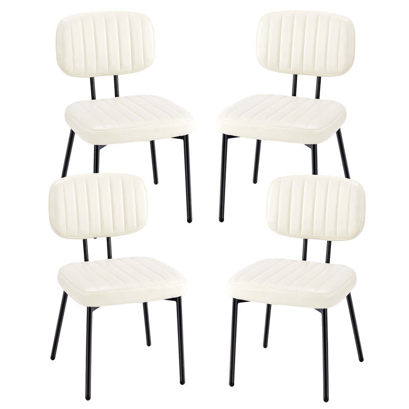 PU Leather Upholstered Side Dining Chairs Set with Backrest (Set of 4), Beige