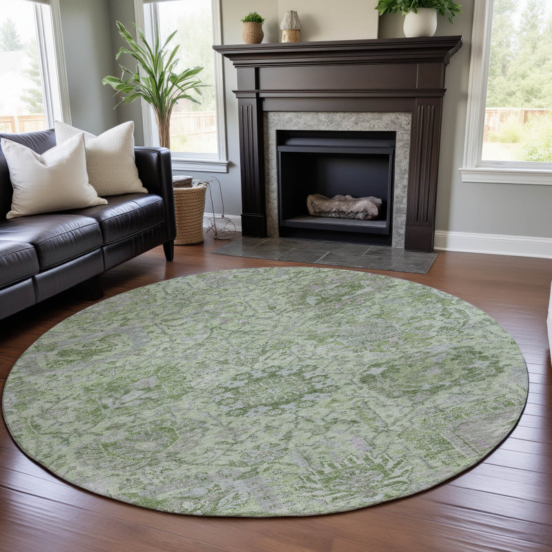Premium Machine Washable Wayne AMF1102 Damask Rug, Round 8'