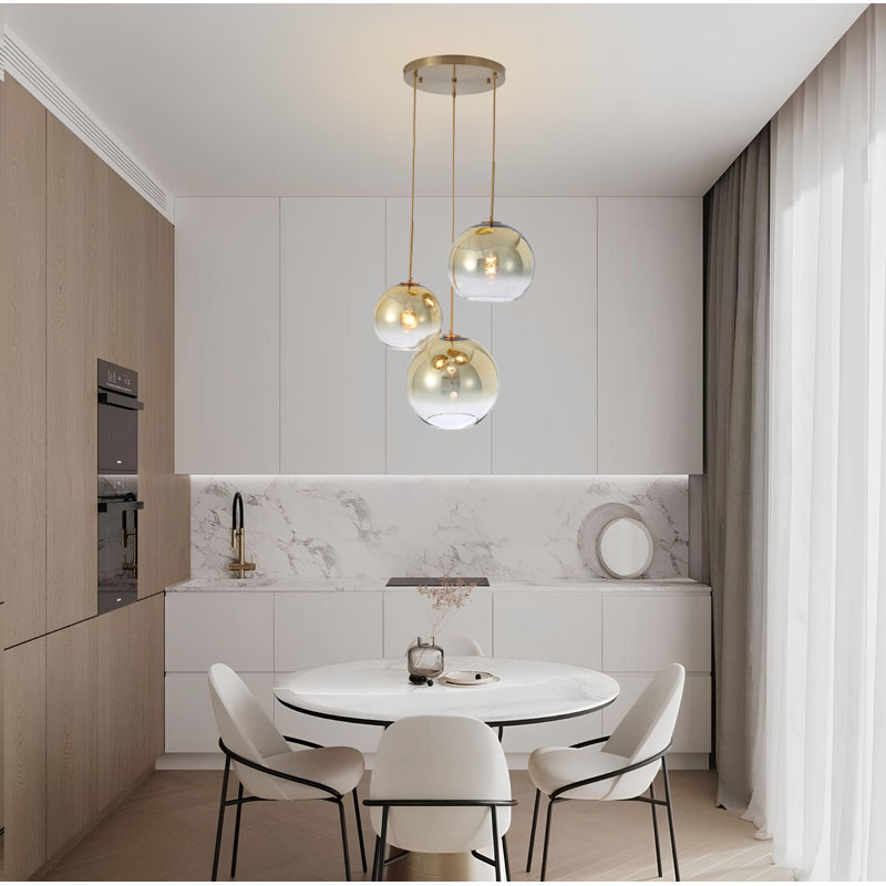 Lustre doré à 3 lumières avec abat-jour dégradé en verre Junathaen