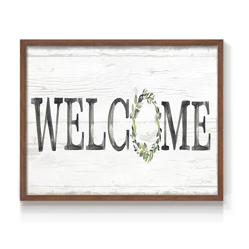 Welcome Wreath -Framed Print - Restickable, H 22 po x l 28 po, Noyer