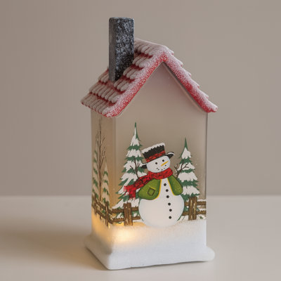 Maison éclairée à DEL avec bonhomme de neige (ensemble de 2)