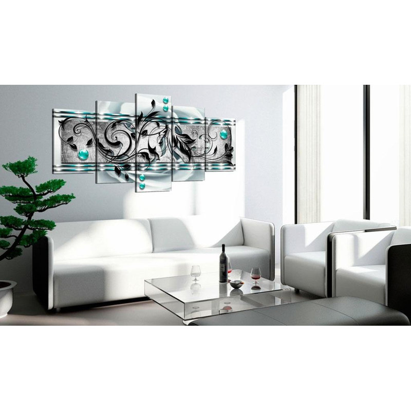 Ambivalence turquoise sur toile, 5 pièces, H 40 po x l 80 po x P 0,7 po