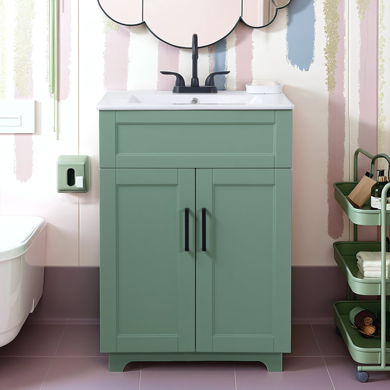 Meuble-lavabo simple 24 po vert olive avec plateau en céramique