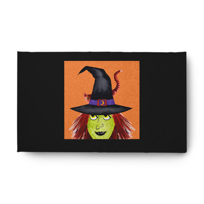 Tapis en chenille de conception d'Halloween encadrée avec chapeau de sorcière CRH1374OR28