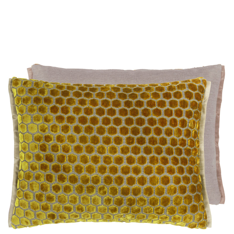Jabot Velvet Decorative Pillow, 12" H x 16" W, Mustard Geometric