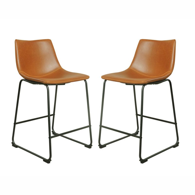 Winding Upholstered Counter Stool with Metal Frame, Tan
