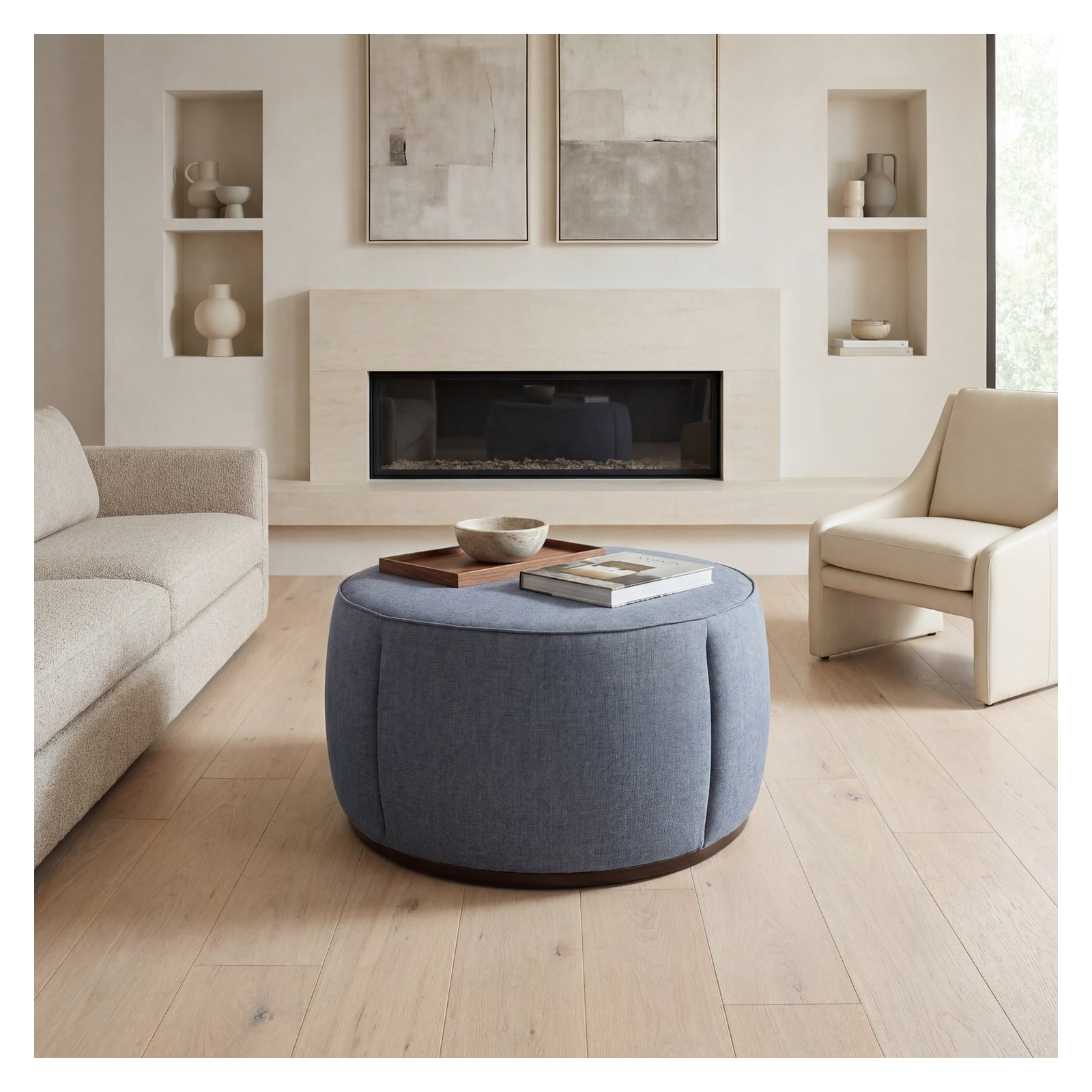 Alexandria 36" Round Ottoman, Gray Polyurethane/Polyester