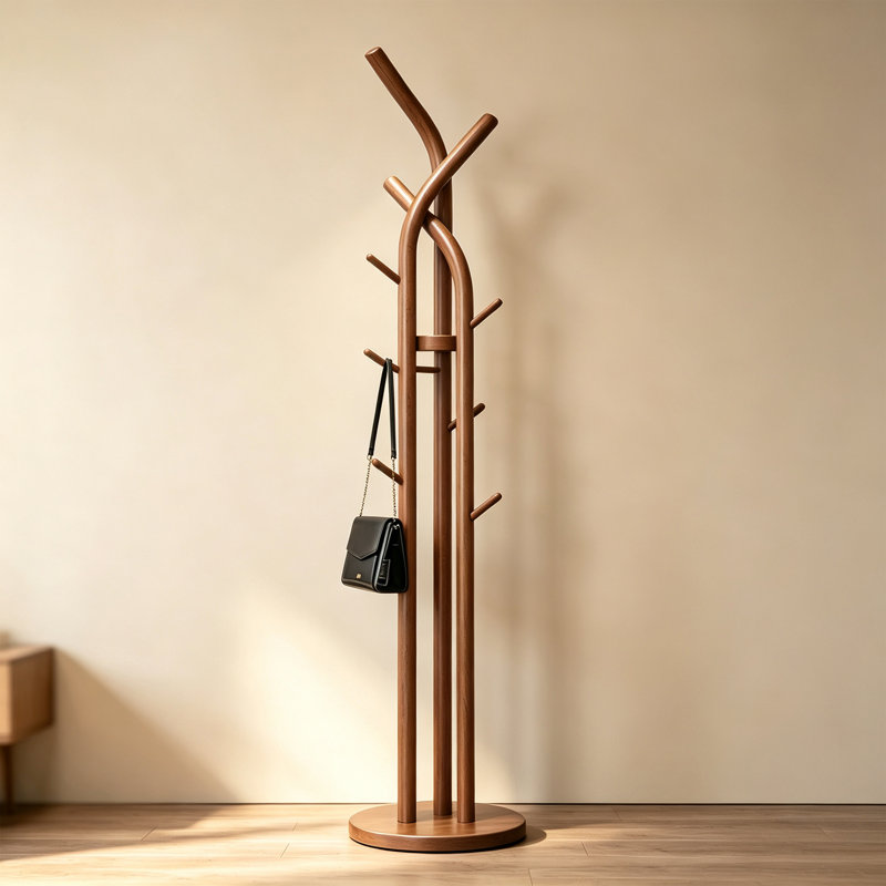 Solid Ash Wood Freestanding Coat Rack