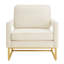 Chaise moderne avec revêtement en velours crème et base en métal robuste, fauteuil avec espace de vie ouvert, rembourrée, robuste-1791790359